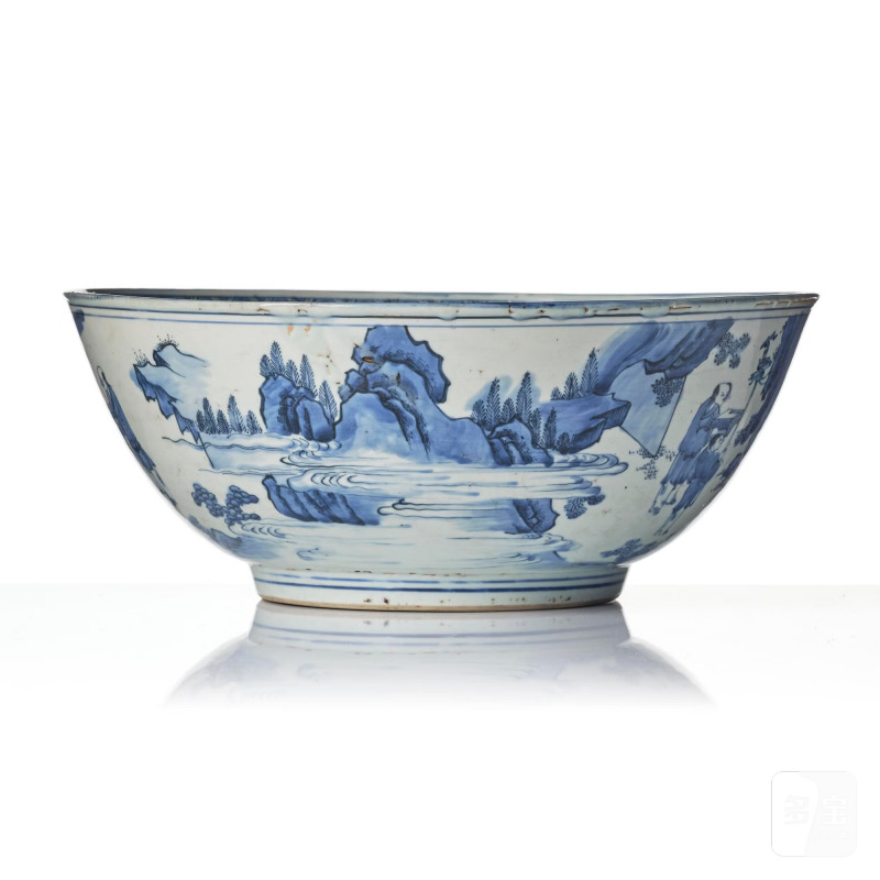A large blue and white 'figural' bowl, - 图4